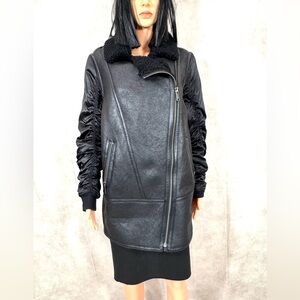 Andrew Marc Black Lambskin Leather and Shearling Lamb Fur Jacket